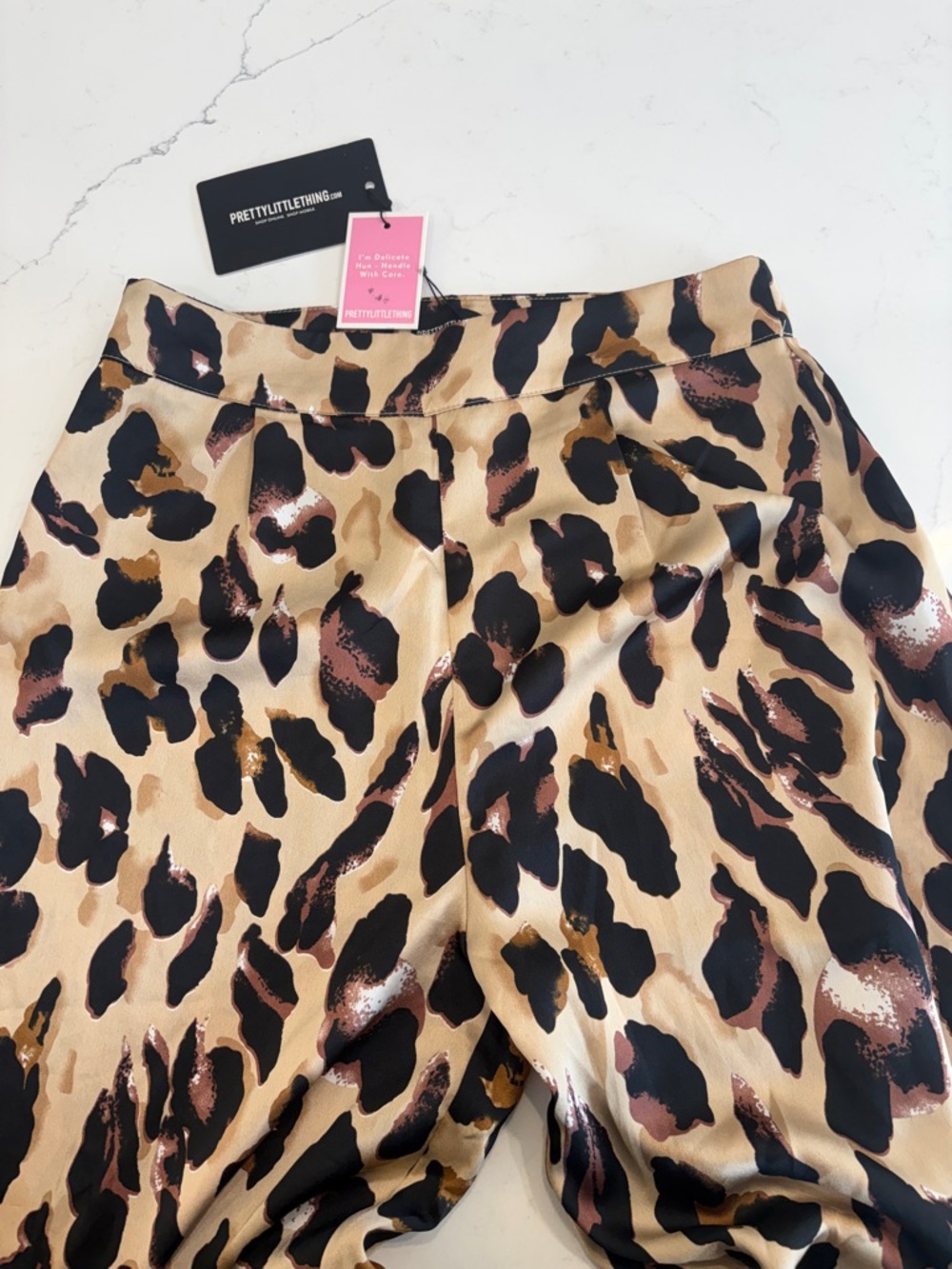 PrettyLittleThing Leopard Print Satin Trousers wide Leg leopard